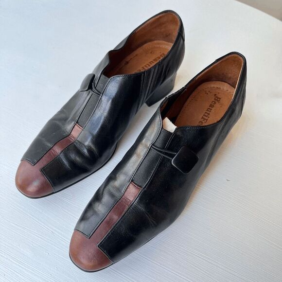BeautiFeel Black & Brown Leather Block Heel Shoes Size 40 Comfort Style - Picture 2 of 9